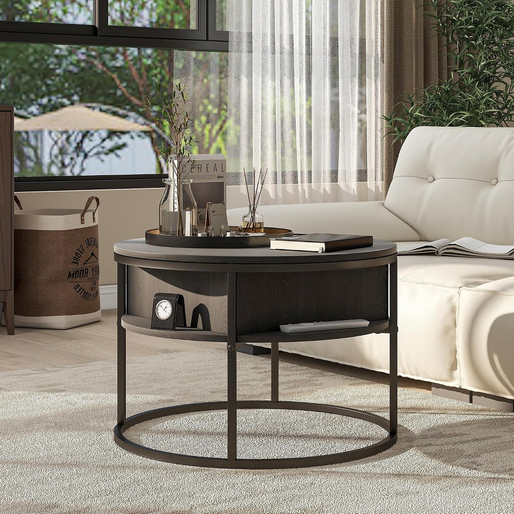 HOJINLINERO Round Lift Top Coffee Table,with Storage Hidden Compartment,Wood Farmhouse Coffee Table Decor