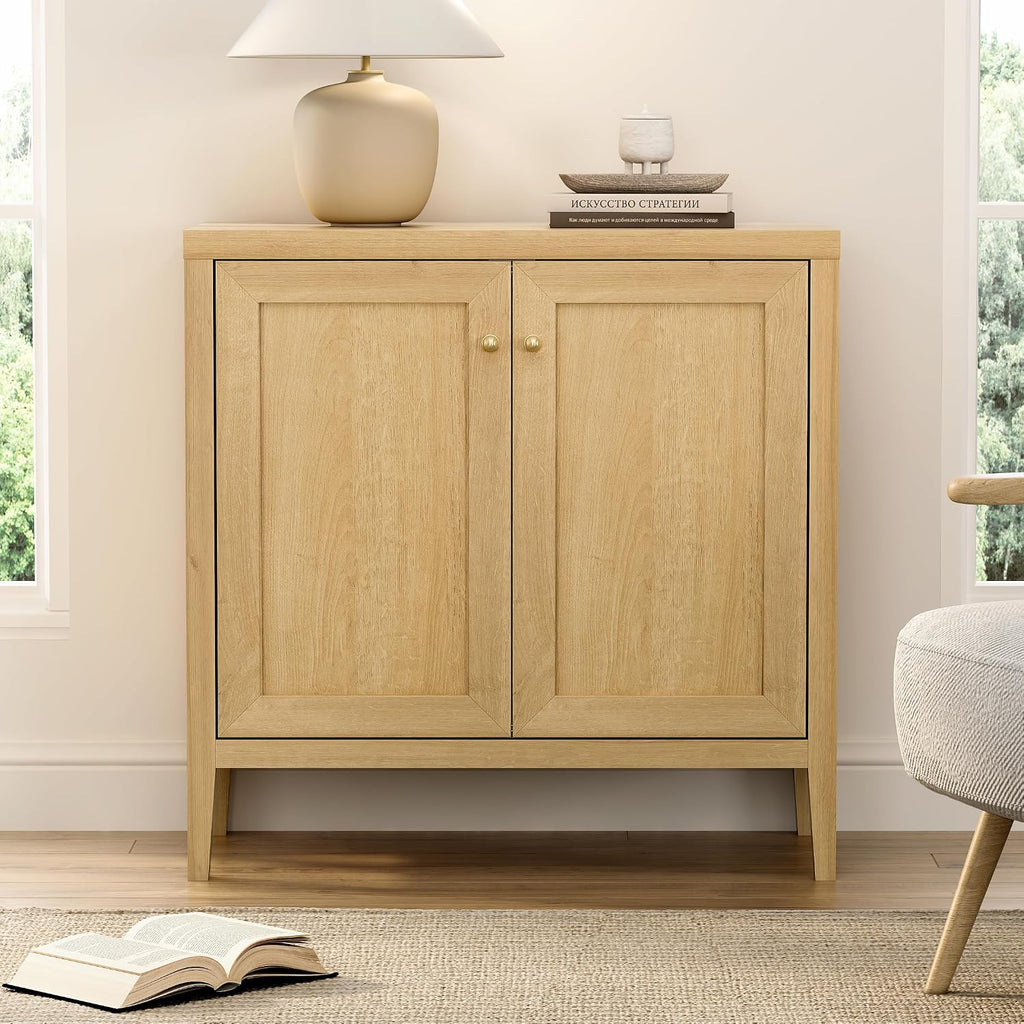 EYYTHUNG Sideboard Buffet Cabinet with Adjusable Shelves, Farmhouse Storage Cabinets, Credenza, Accent Cabinet, Kitchen Coffee Bar Console Table for Living Dining Room, Natural Oak