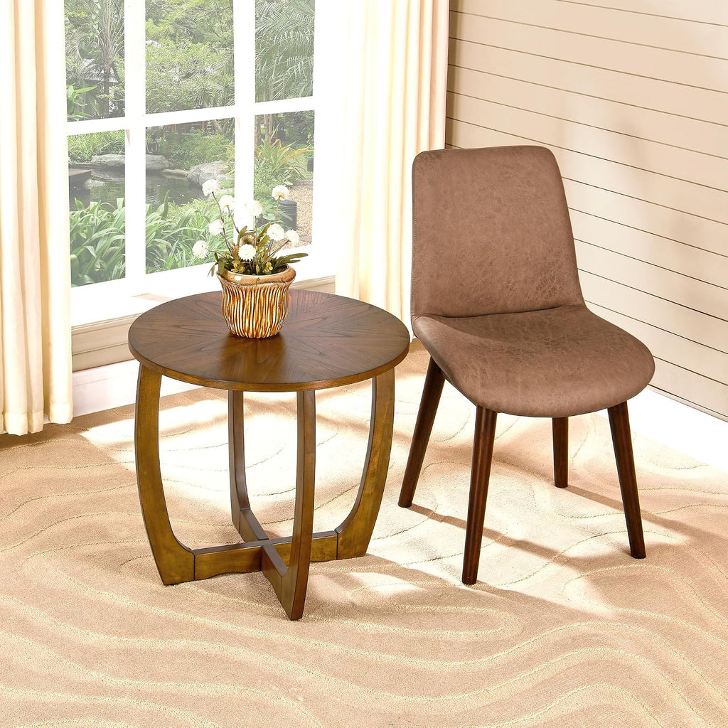 LEEMTORIG Mid Century Modern Round End Side Table Living Room, Walnut End Table Solid Wood Side Table, 23.6' Dia. Large Drum End Table Circle Nightstand Bedroom, Easy Assembly, Brown Walnut CJZ-3223