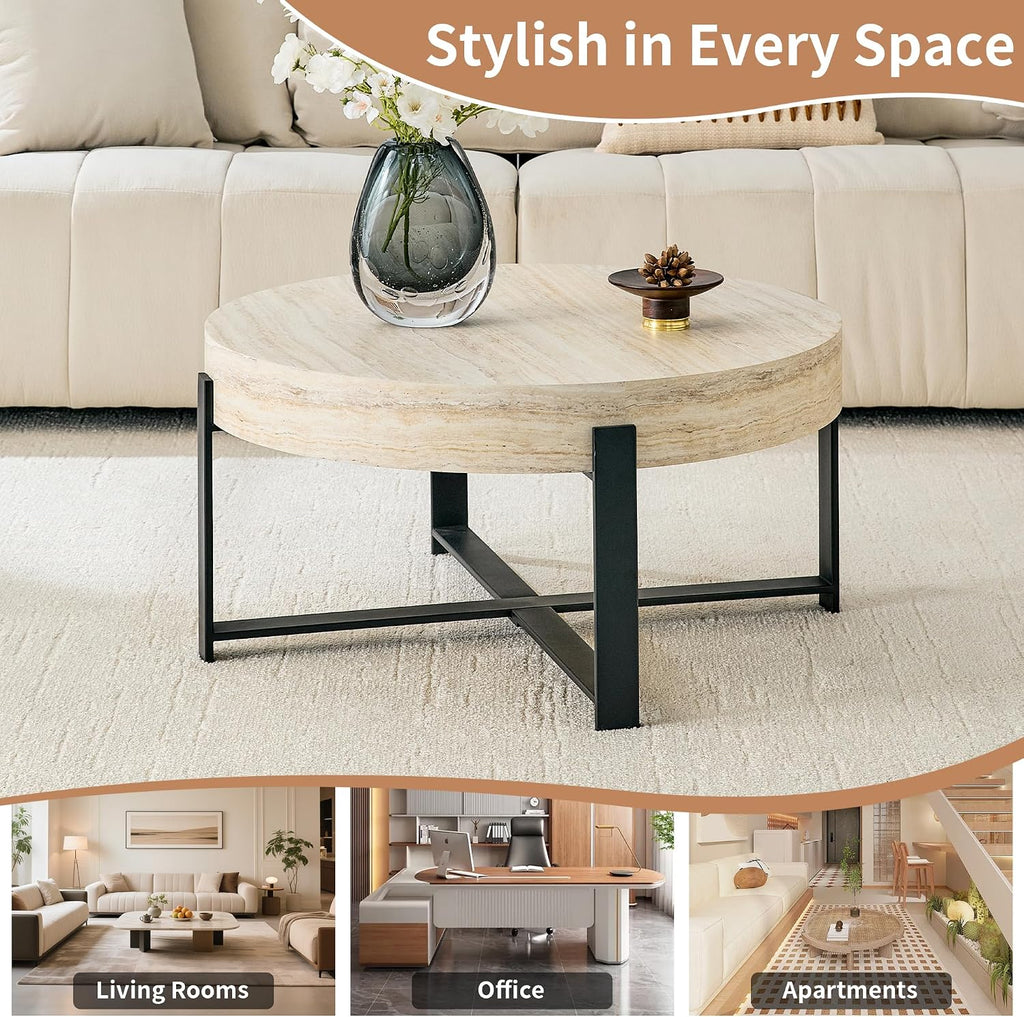 Round Coffee Table Small Modern Coffee Tables with Storage Wood Mid Century Coffee Table for Living Room Office Apartment