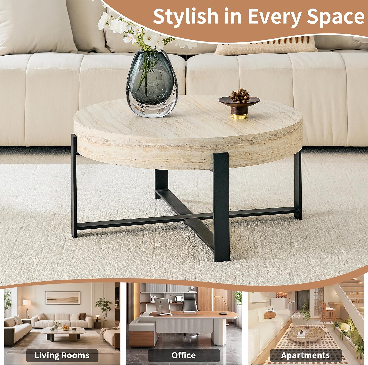 Round Coffee Table Small Modern Coffee Tables with Storage Wood Mid Century Coffee Table for Living Room Office Apartment