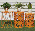HFHOME Set of 3 Metal Outdoor Side Table, Nesting Round Coffee Table for Indoor Outdoor, Heavy Duty End Tables Plant Stand Living Room Garden Stool - Orange