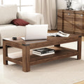 Farmhouse Coffee Table 47.2'', 2-Tier Coffee Table with Storage for Living Room, Modern Rustic Wooden Center Table, Cocktail Tea Table, Easy Assembly