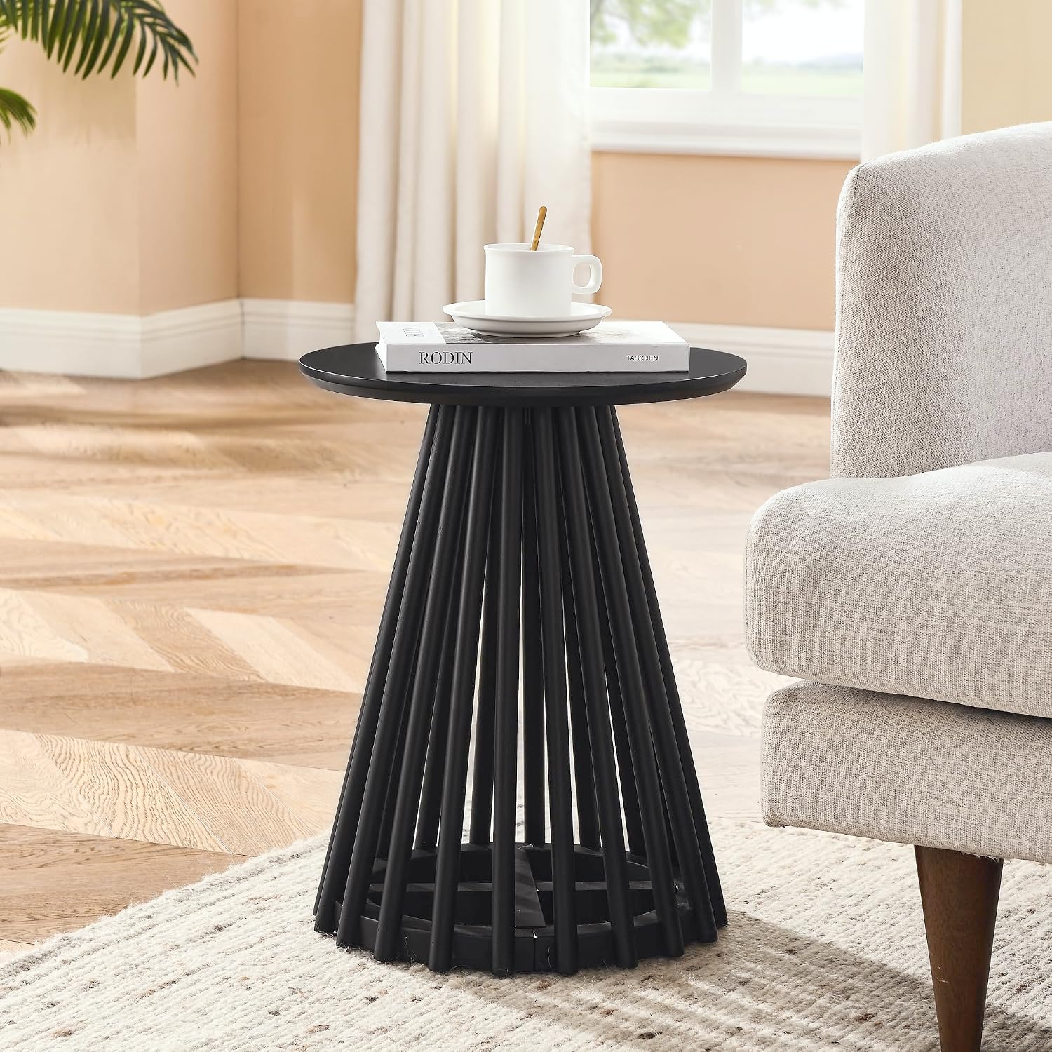 KEVINSPACE Round Coffee Table Solid Wood Nesting End Table Set of 2 Wood Side Table Circle Modern Accent Tables Farmhouse Circle Side Table Sets for Small Spaces Living Room Apartment Bedroom Black