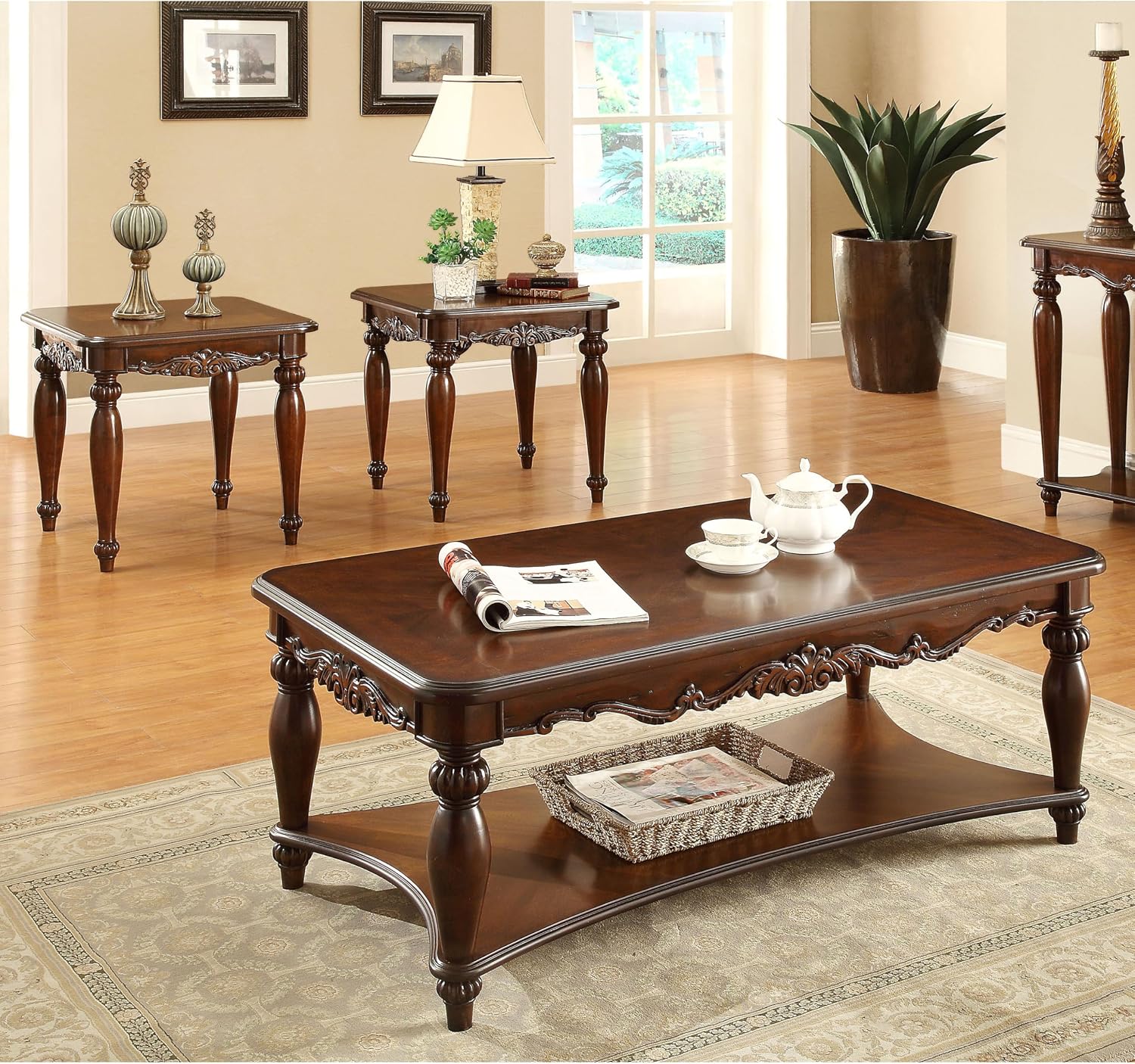 Furniture of America 3-Piece Trenton Table Set, Cherry Finish