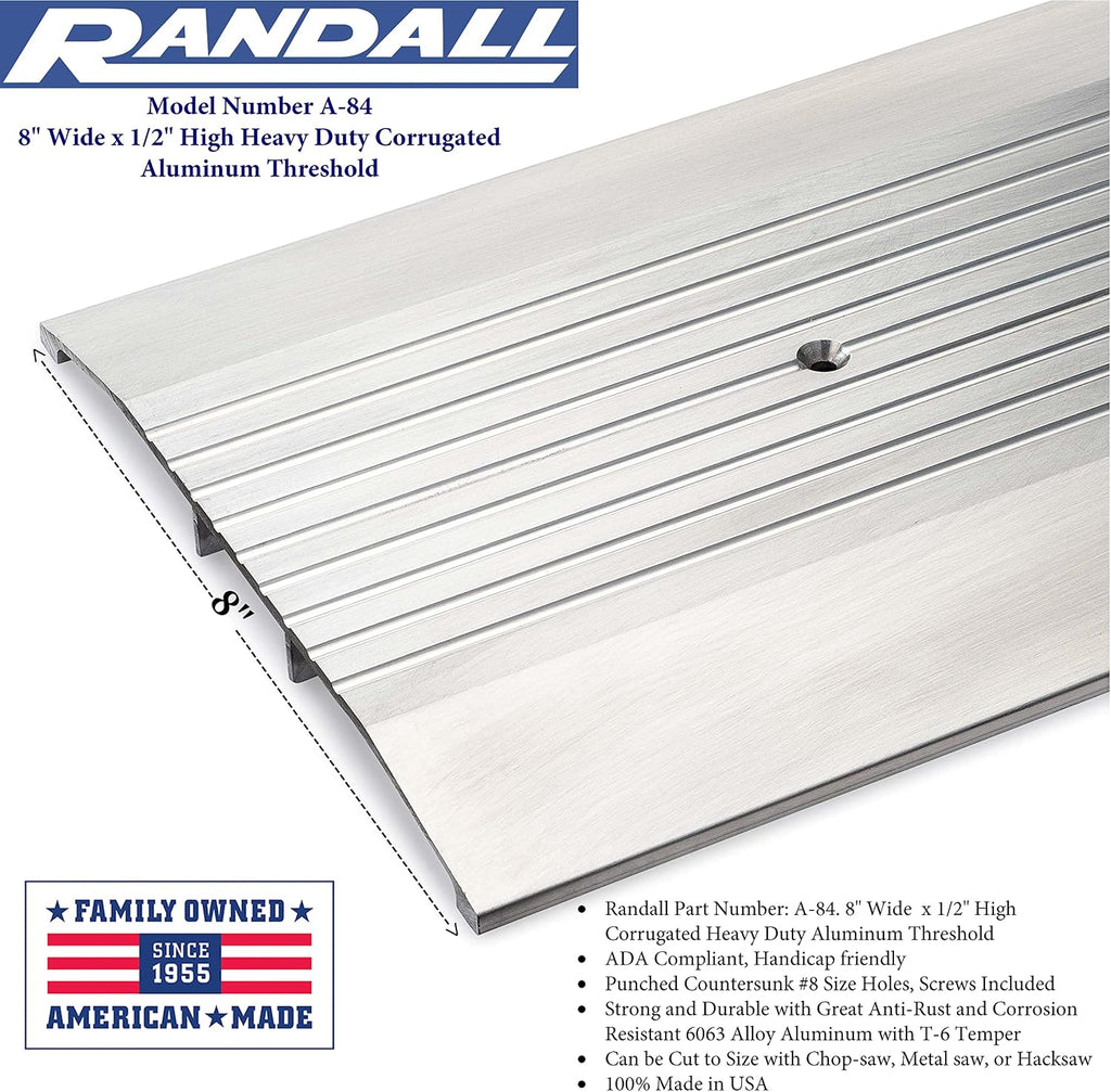8 FT - 8' Wide x 1/2' High Heavy Duty Corrugated Aluminum Threshold