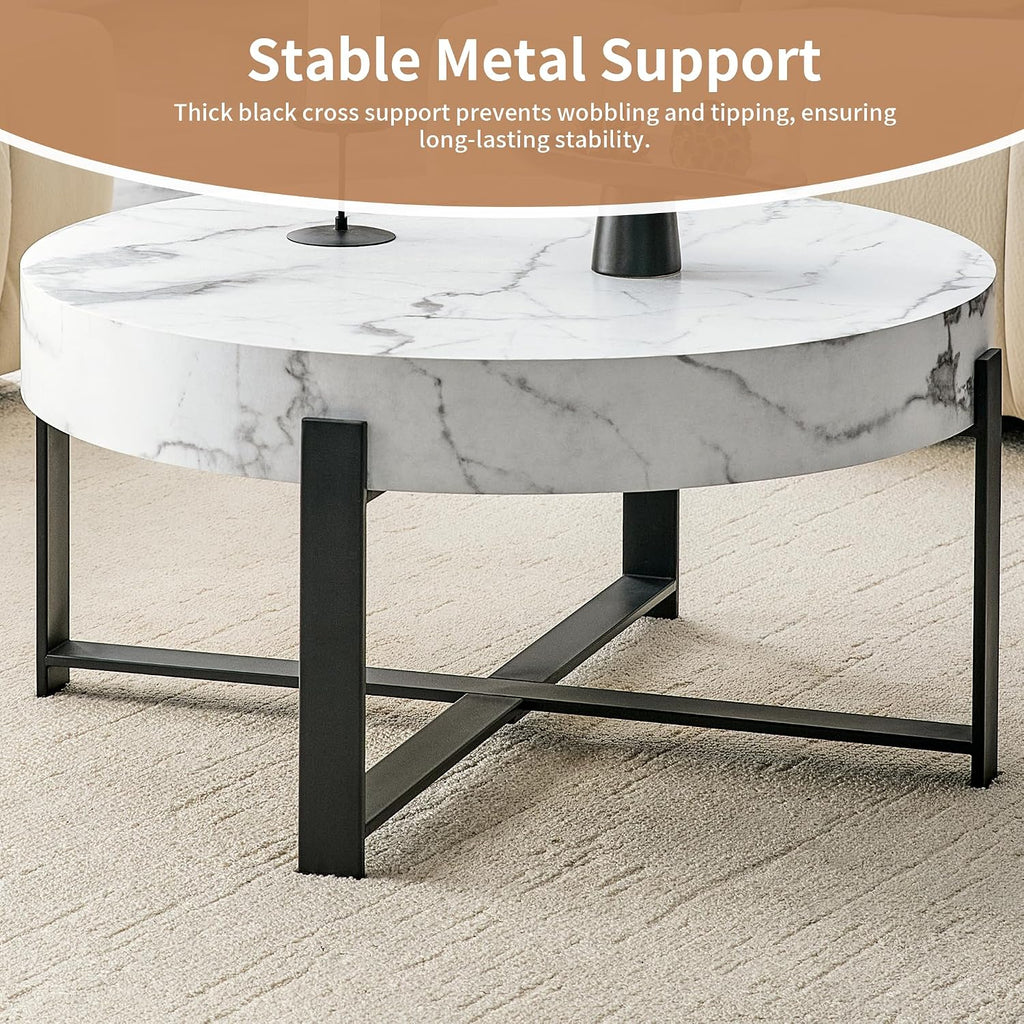 Marble Round Coffee Table Modern Coffee Tables for Living Room Travertine Stone Coffee Table with Storage for Apartment Office Small Space
