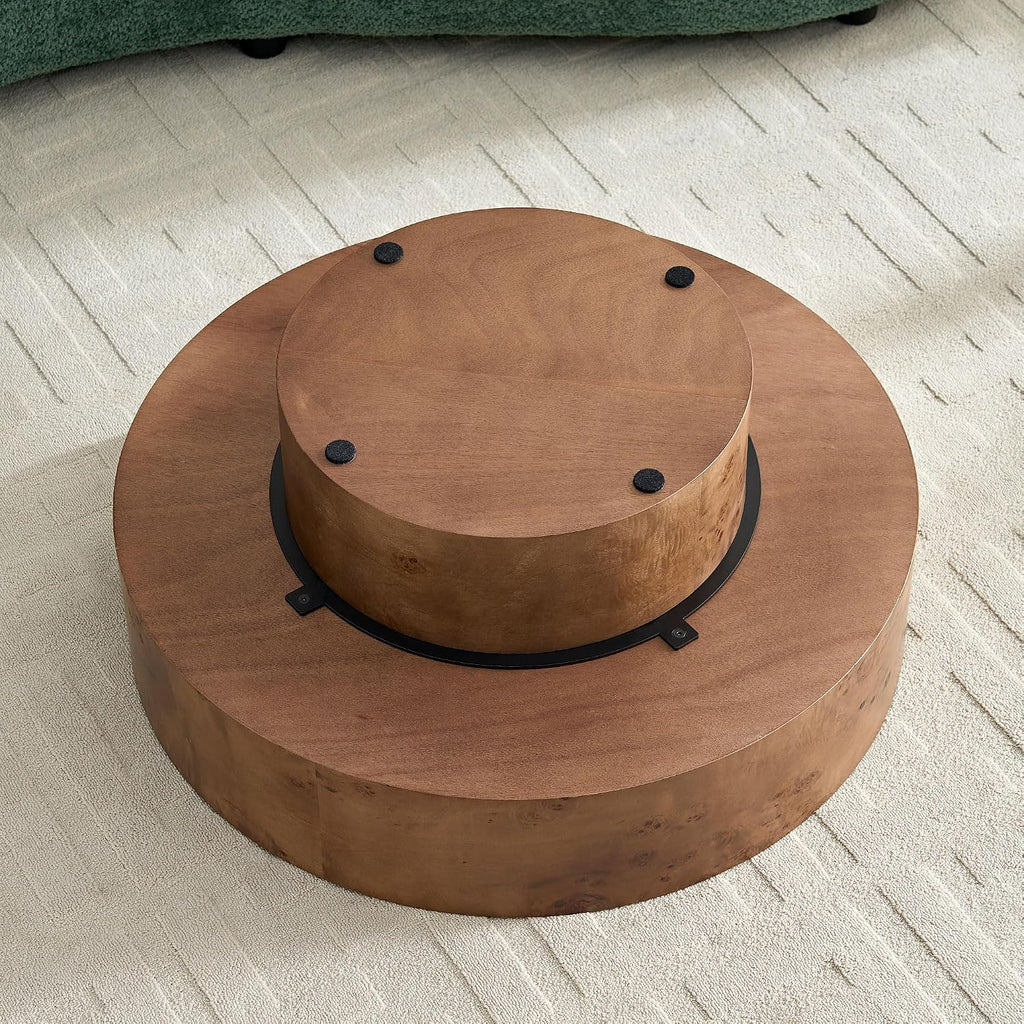 Burl Wood Coffee Table for Living Room Round Wood Coffee Table with Pedestal 31.49' Modern Circle Center Tables Accent Tables for Apartment, Easy Assembly, Brown