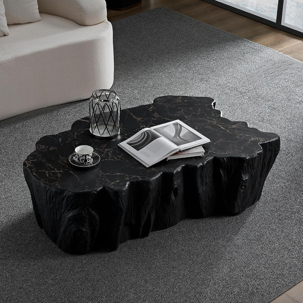WILLIAMSPACE 48.62' Irregular Coffee Table with Tree Root Design for Living Room, Modern Luxury Fiberglass Center Table with Unique Shape, Accent End Tea Table for Apartment, No Need Assembly (Black)