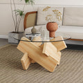 33.4'' Tempered Glass Round Coffee Table for Living Room, Modern Circle Coffee Table, Glass Tabletop & Wood Base, Easy Assembly, Transparent