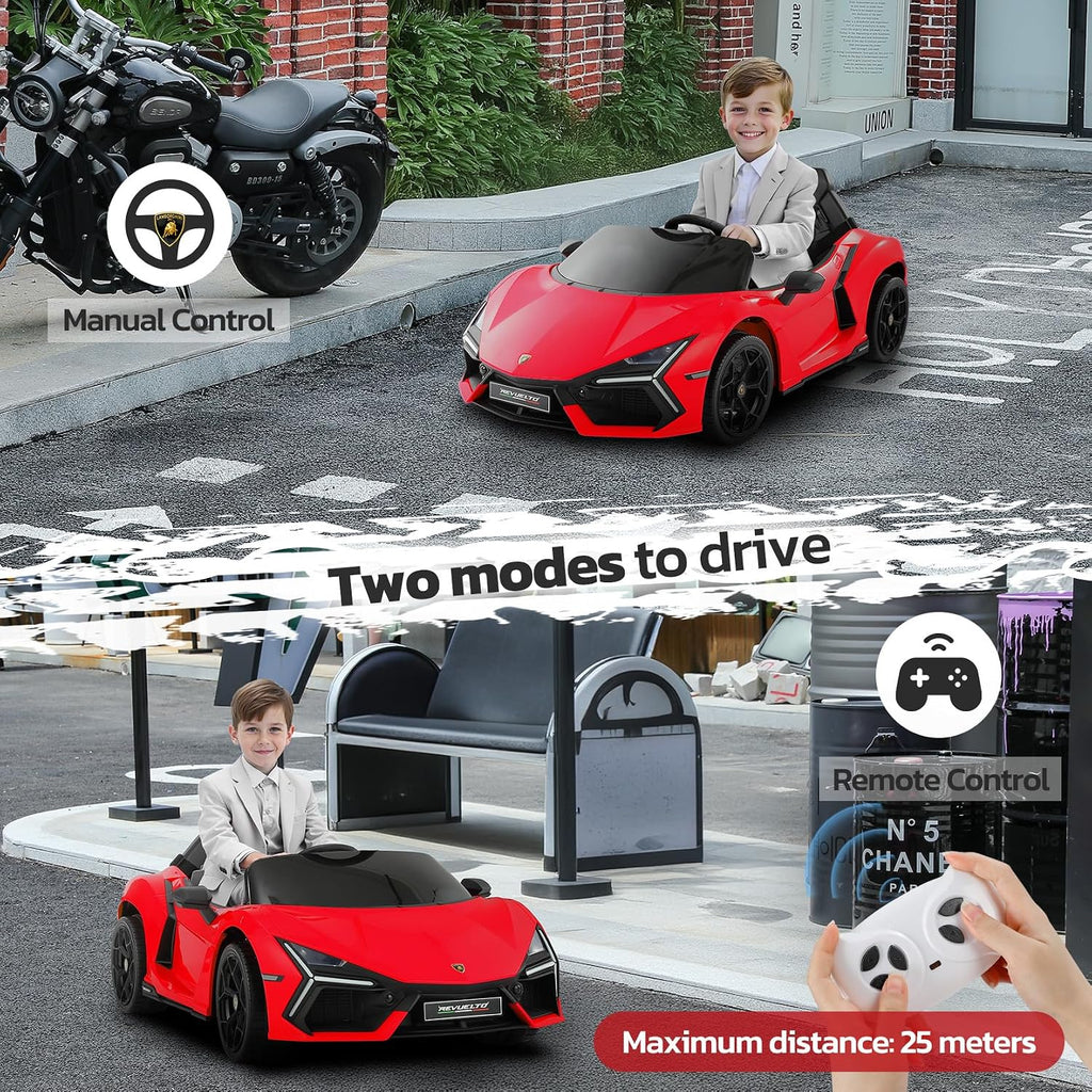 ELEMARA Kids Lamborghini Electric Cars with Scissor Doors, Remote Control Battery Kids Car, 12V Ride On Car for Toddlers with LED Light,Bluetooth,MP3 Player and Wide Seat, Deep Red