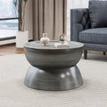Merax Metal Hammered Coffee Table 24.25' Round Tabletop, Modern Iron Hourglass Coffee Table for Living Room, No Assembly Required, Bear 150lbs, Antique Silver