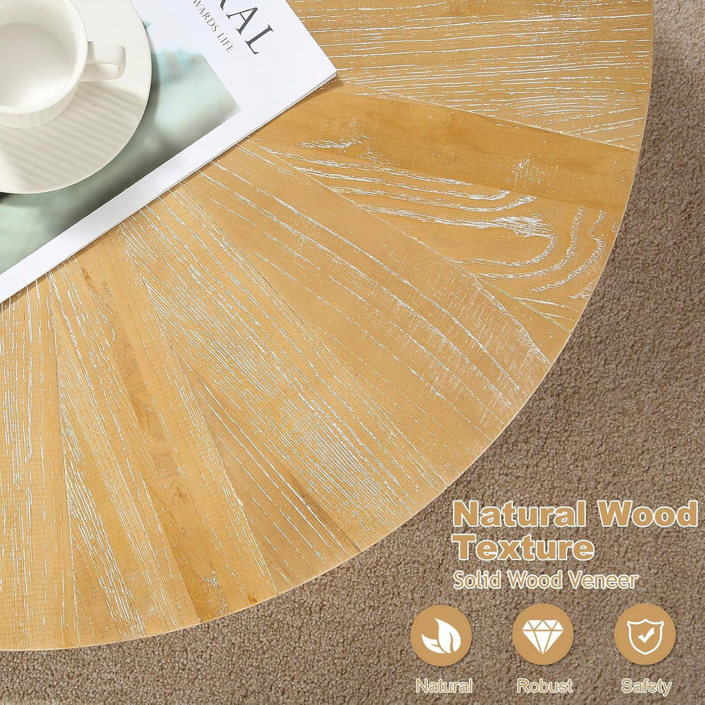 HOKYHOKY Farmhouse Round Coffee Table Set of 3, Boho Sofa Side Nesting Tables End Table Set with Wood Natural Finish for Living Room, Bedroom, Home Office,Natural
