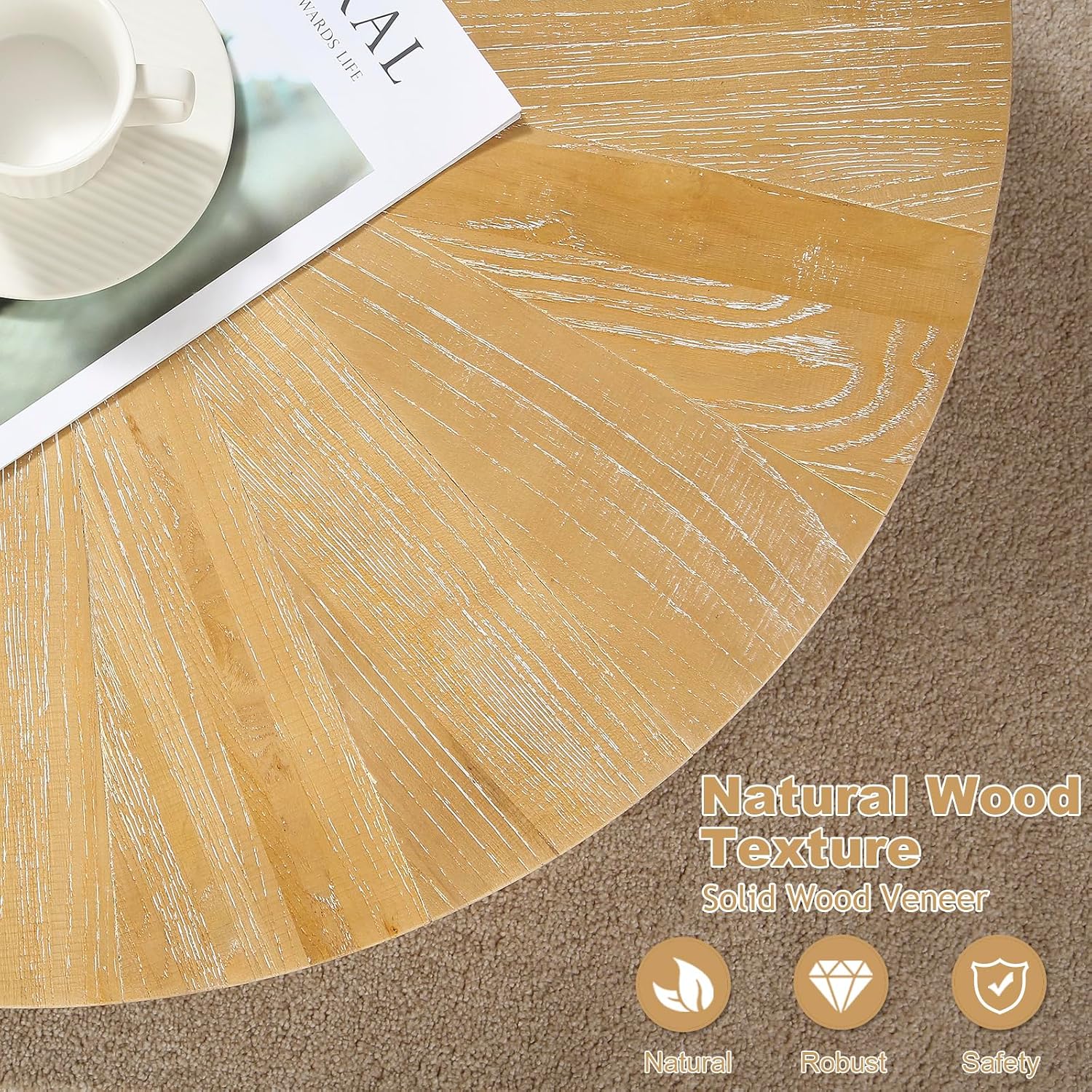 HOKYHOKY Farmhouse Round Coffee Table Set of 3, Boho Sofa Side Nesting Tables End Table Set with Wood Natural Finish for Living Room, Bedroom, Home Office,Natural