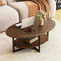 Solid Wood Oval Coffee Table with Cross Metal Legs, 43.3in Modern Industrail Center Table with Open Shelf Cocktail Tea Table for Living Room Bedroom, Rustic Brown 1811NC