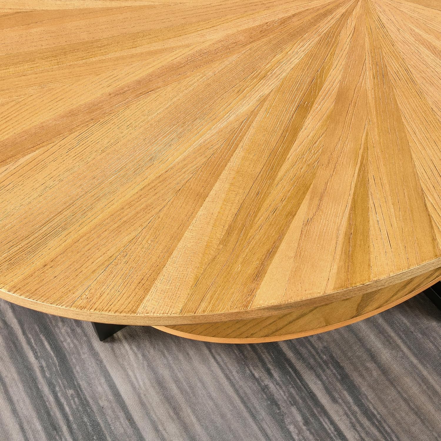Solid Wood Oval Coffee Table with Cross Metal Legs, 43.3in Modern Industrail Center Table with Open Shelf Cocktail Tea Table for Living Room Bedroom, Natural Wood Color KFZ-1811-OA