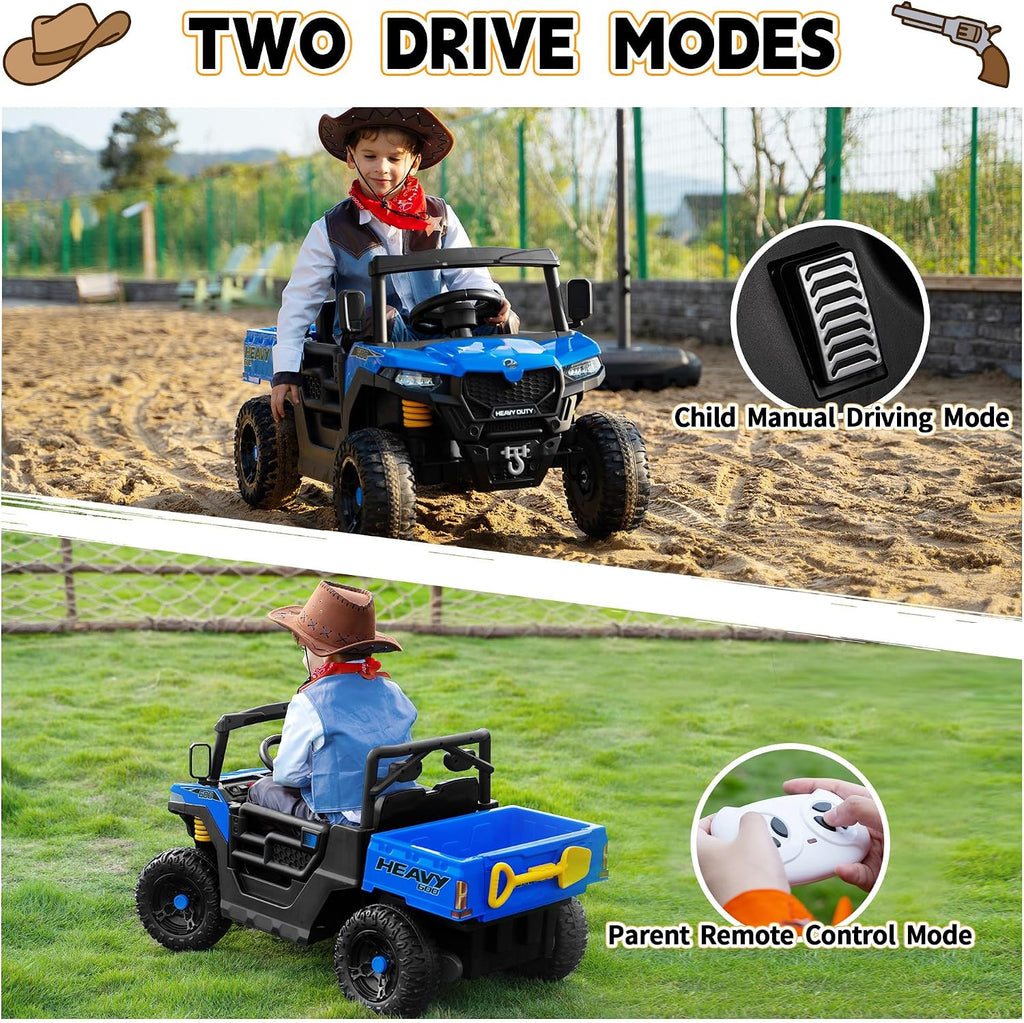 TOBBI Ride on Dump Truck with Electric Dump, Ride on Car with Remote Control, Kids Car to Drive Battery Power Wheels Electric Car Toys for Kids Toddlers Aged 3-8 with Music Player LED Light