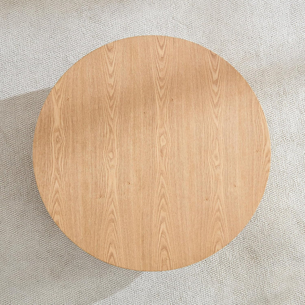 31.49'' Round Coffee Table Modern Wood Coffee Table with Storage for Living Room, Circle Fluted Drum Pedestal Style, Easy Assembly, Oak