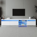 Ball & Cast Modern TV Stand for TVs up to 105 inch, 95' Entertainment Center with LED Lights and 2 Open Glass Shelves, Media Console w/Storage Cabinets for Living Room, Bedroom, White
