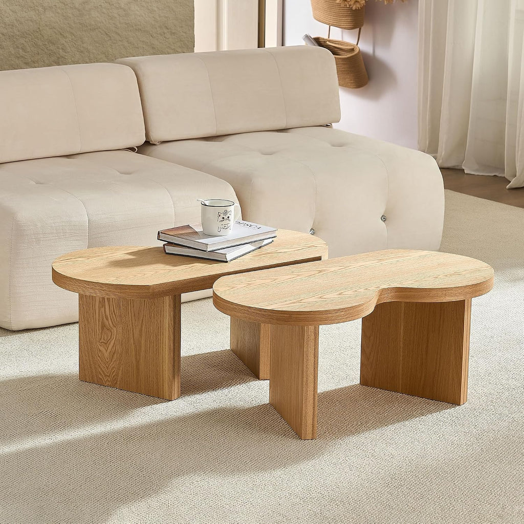 Modern Nesting Coffee Table Set of 2, Natural Wooden Coffee Table for Living Room, Small Center Table End Table Sets with Rustic Wood Grain for Bedroom Office Cafe Oka 31.5' W x13.77 H