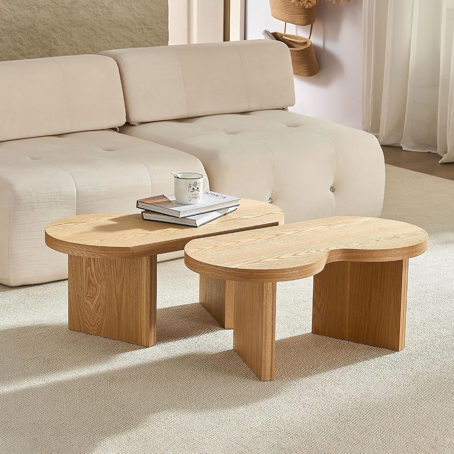 Modern Nesting Coffee Table Set of 2, Natural Wooden Coffee Table for Living Room, Small Center Table End Table Sets with Rustic Wood Grain for Bedroom Office Cafe Oka 31.5' W x13.77 H