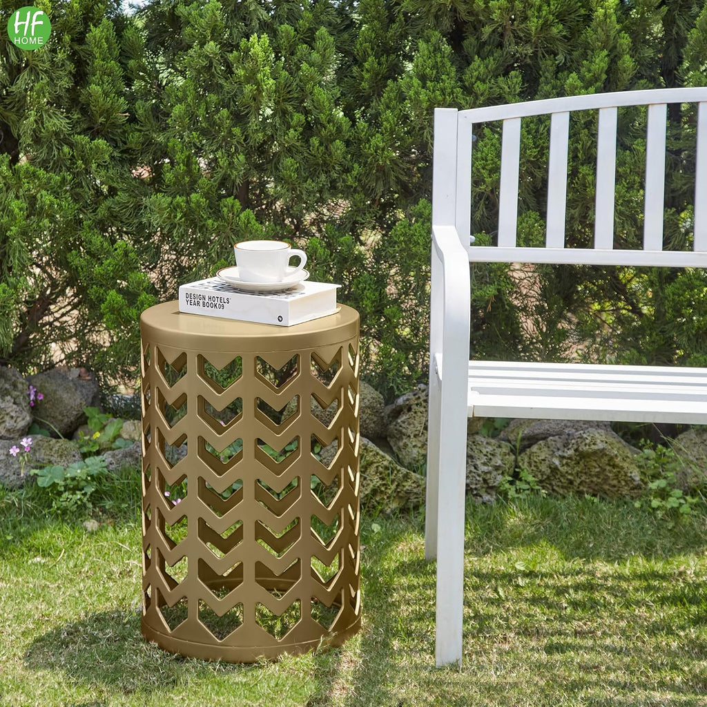 Nesting Side Table Set of 3 Decorative Round Garden Stools for Indoor Outdoor Heavy Duty Metal Frame Side Table Nightstands Modern End Table Plant Stand, Glossy Golden