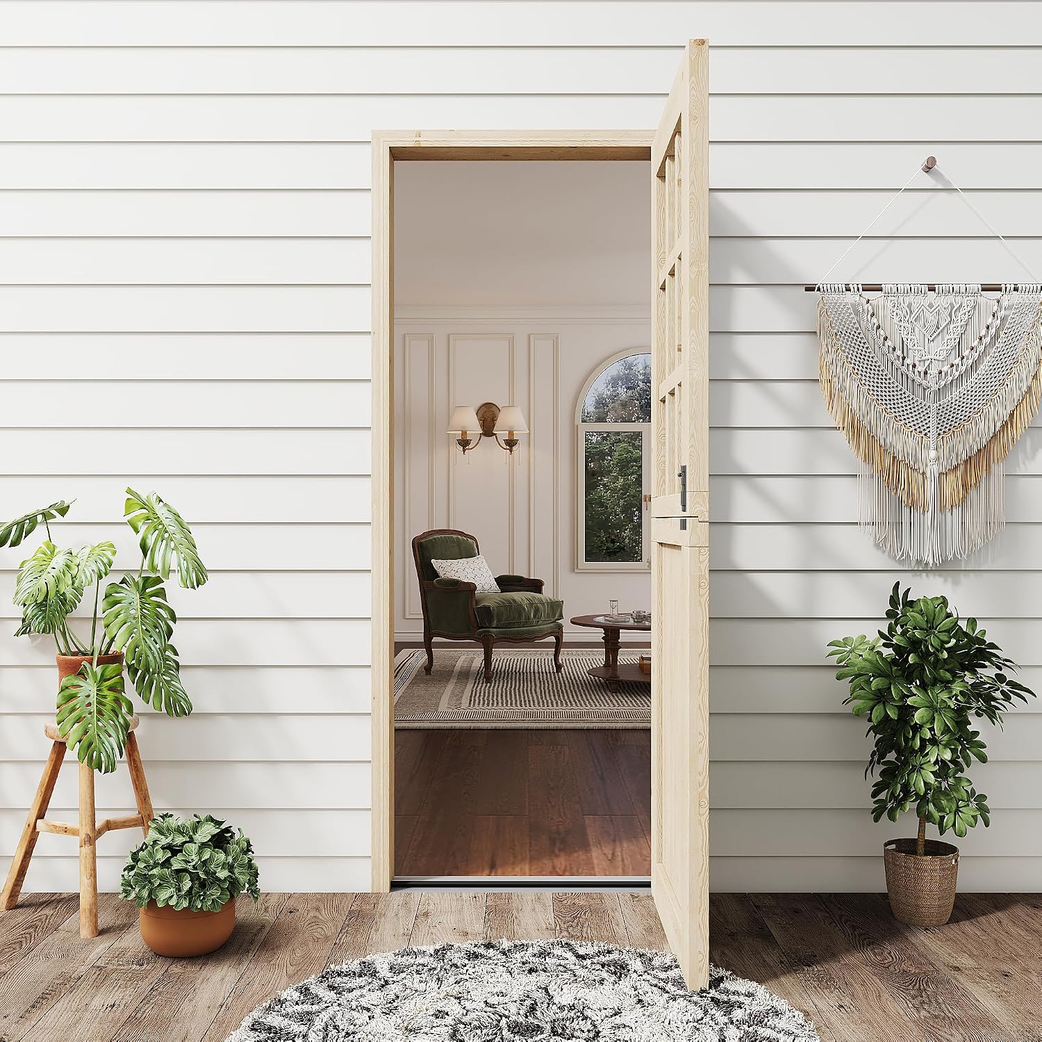 30' x 80' Dutch Door with Threshold, 1.75' Pine with 9-Lite Glass Split Half Door for Exterior Front Entry, Patio Doorway & Interior Pantry/Back w/1 Door Slab+1 Sill+4 Hinges+1 Latch