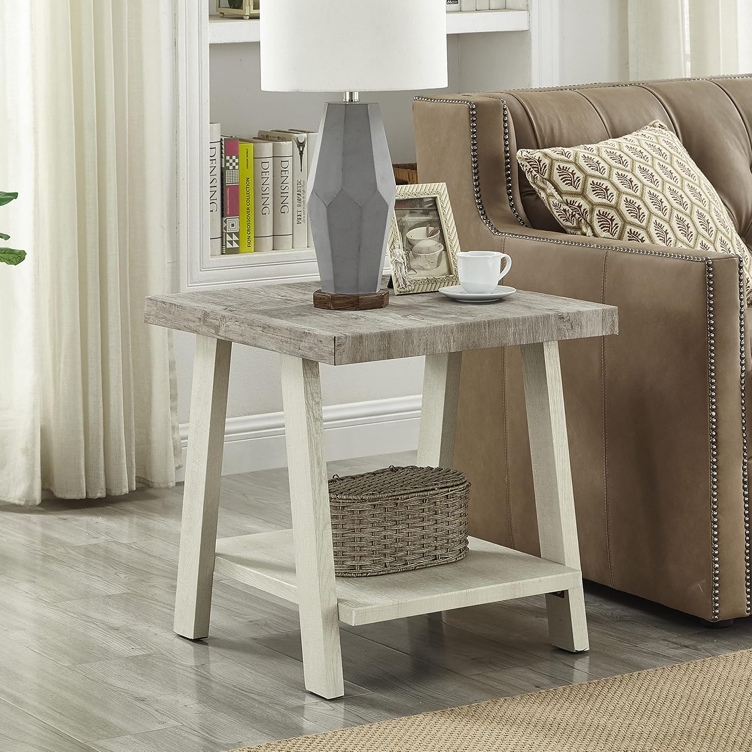 3-Piece Living Room Table Set, Coffee Table& Two End Tables, Side Table with Wood Storage Shelf for Living Room, Bedroom (Beige, 48' L x 24' W x 19' H)