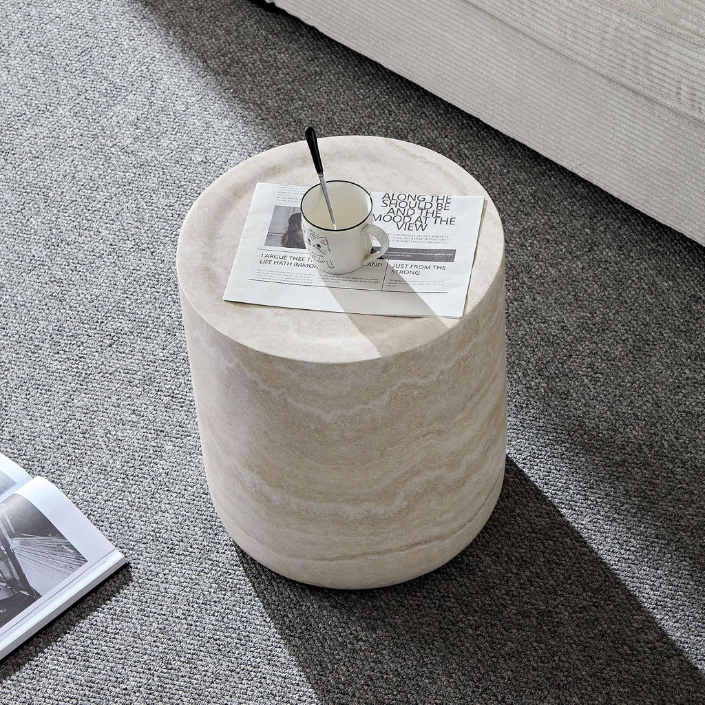 WILLIAMSPACE 15.74' Round End Table with Mars Pattern for Living Room, Modern Drum Circle Faux Marble Side Table, Fiberglass Stone Sofa Table for Apartment, No Need Assembly (Mars Pattern)