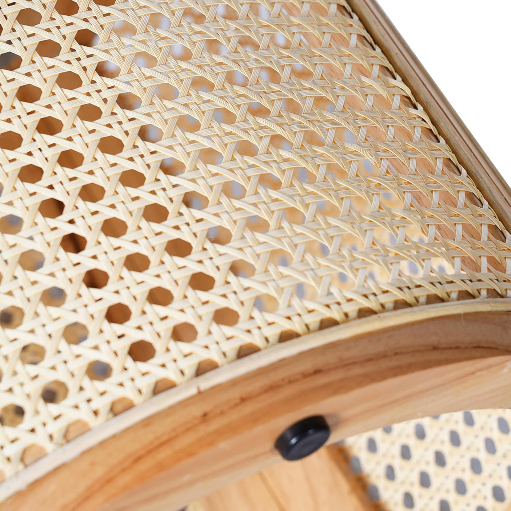 Christopher Knight Home Aurl 15.70' Round End Table, Hollow Woven Side Table, Small Rubber Wood Nightstand, Rattan Woven Tea Desk, Round Wood Tabletop, Chic Home Deor Desk, Easy Assembly, Natural