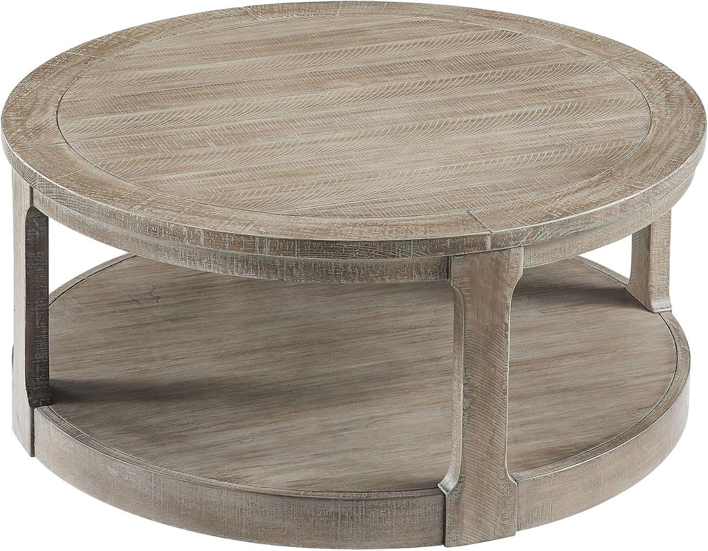 40'' Round Wood Coffee Table Circle Coffee Table with 4 Wheel for Living Room, Moveable Modern Retro Farmhouse Style, Easy Assembly, Light Brown (ø40'' x 17.52'')