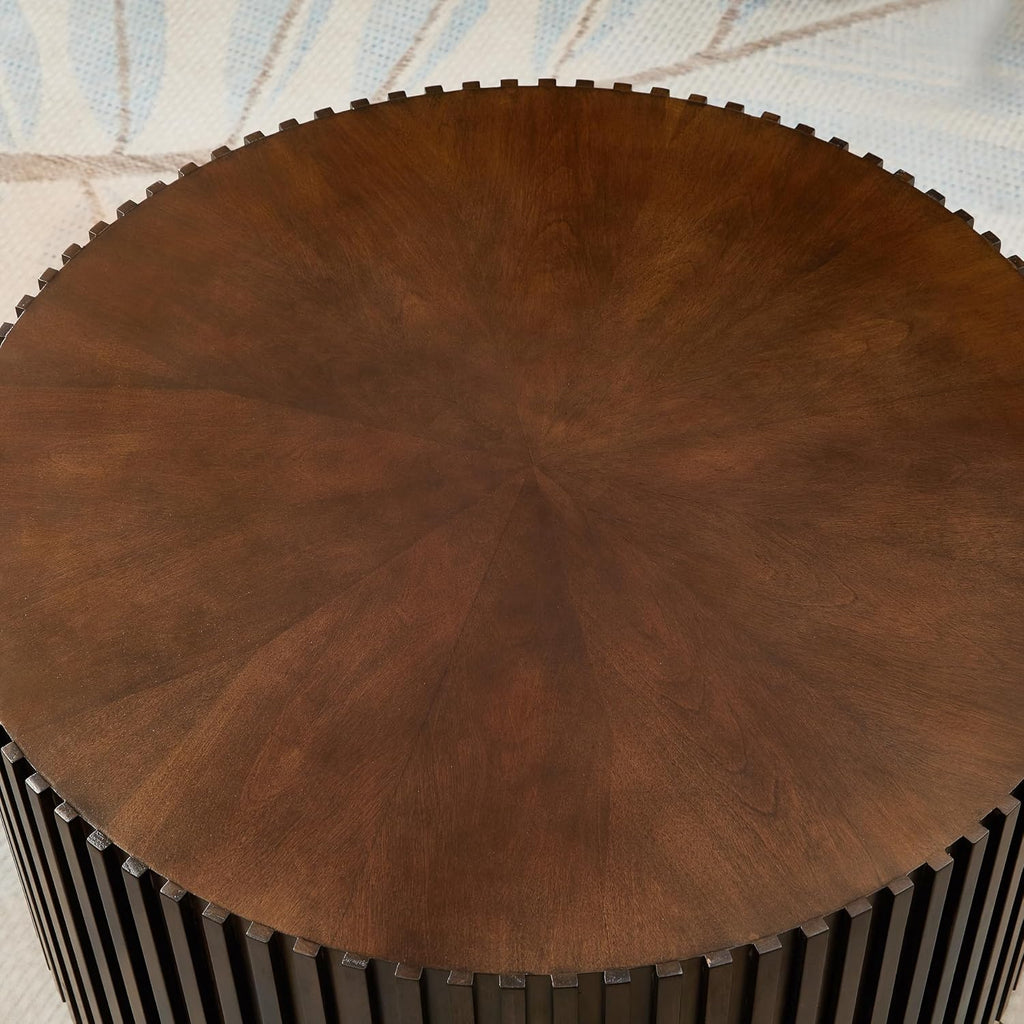 Nesting Round Wood Coffee Table Set of 2, Handcraft Drum Side Table End Table for Living Room, Modern Circle Wooden End Table Set for Small Space, No Need Assembly(Dark Brown,31x31x16 in)