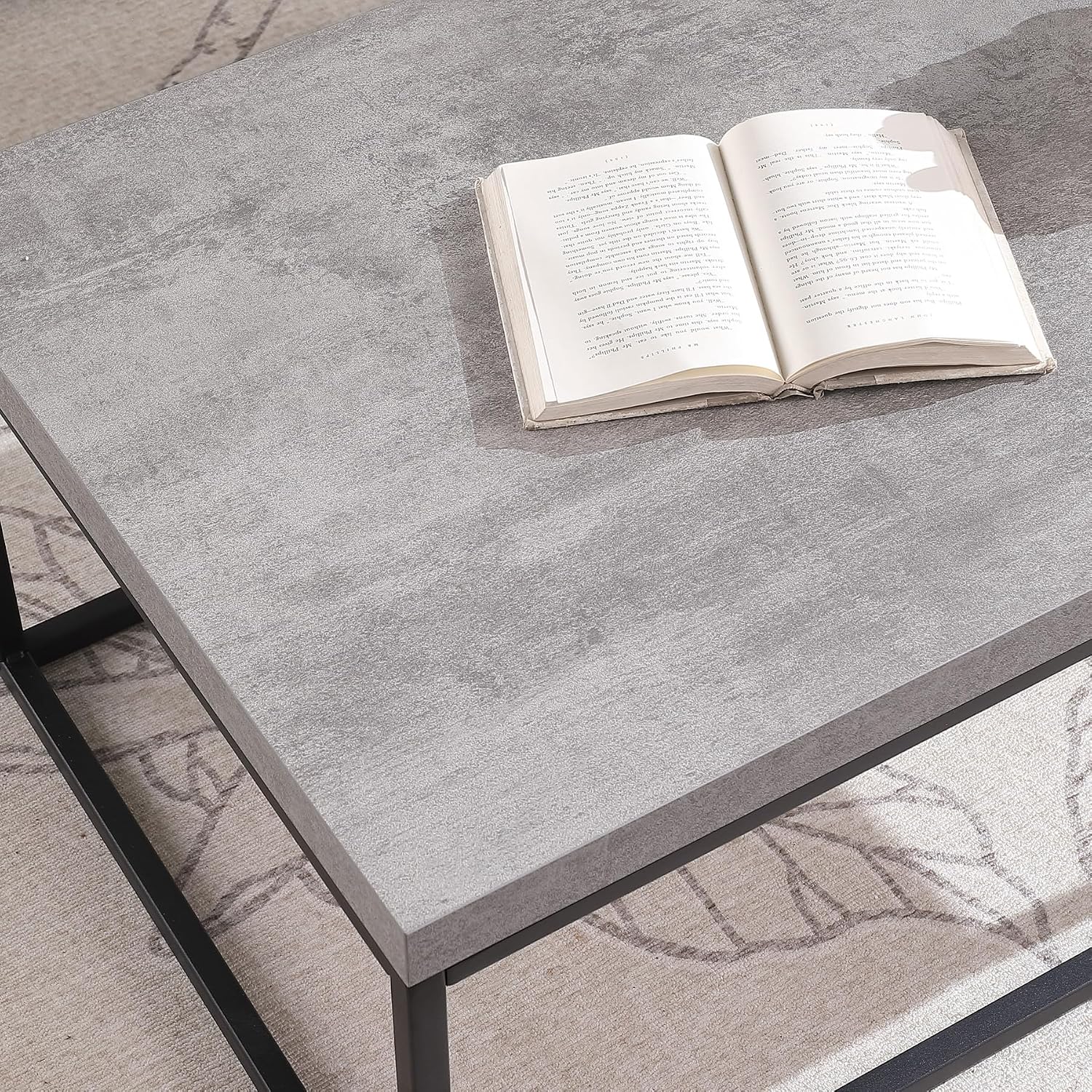 CENSI 47-Inch Large Grey Marble Accent Coffee Table/Center Table for Living Room, Rectangle Modern Industrial Style,Wood and Metal, Max.Loading 220 lbs. (Concrete)