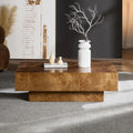 WILLIAMSPACE 43.31' Rectangle Coffee Table with Burl Wood Veneer & Sturdy Base, Modern Luxury Wood Drum Center Table Accent Side End Table for Living Room Apartment, Walnut