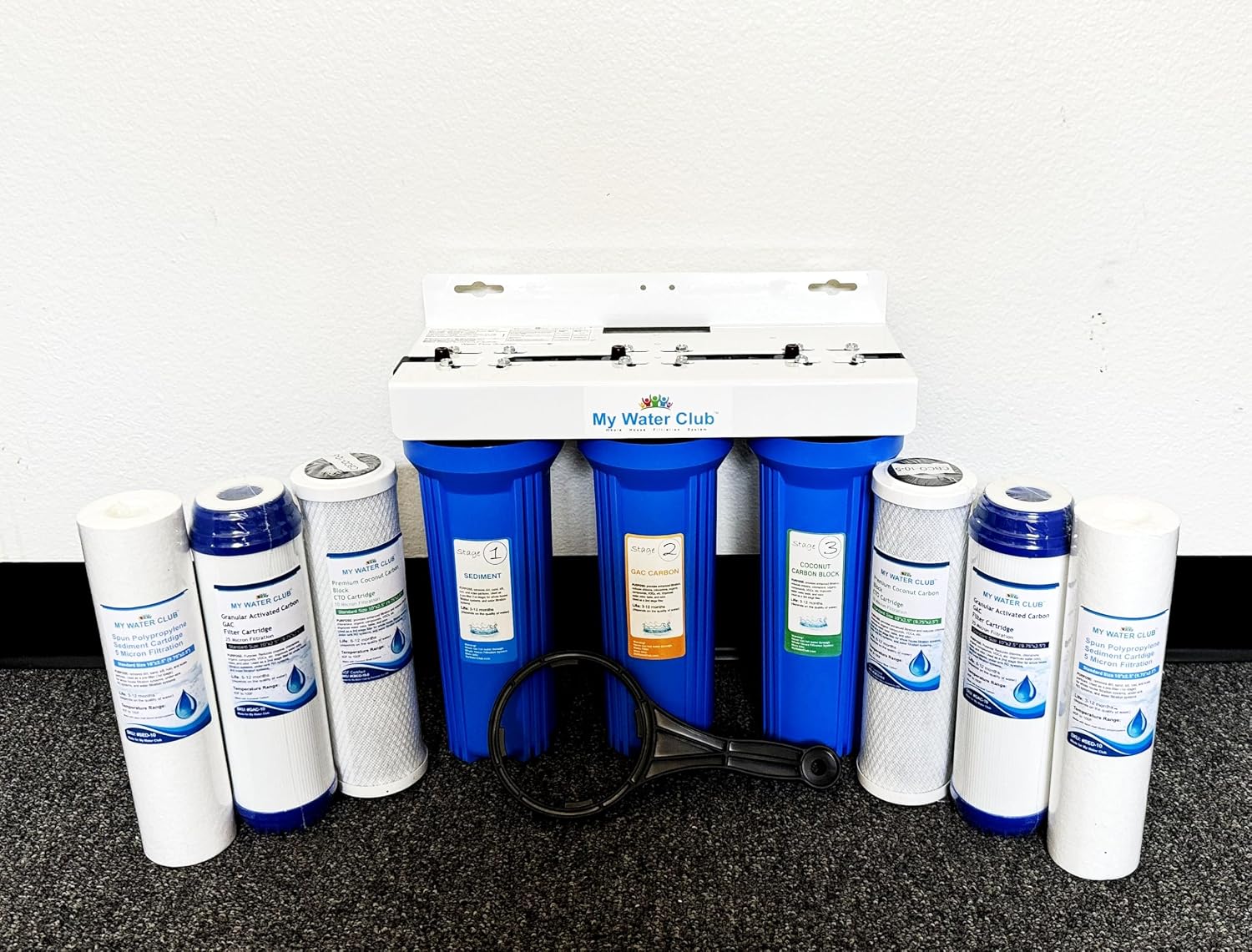 MyWaterClub Whole House Water Filter System, 3-Stage, with 2 Extra Filter Sets, 3/4' Port