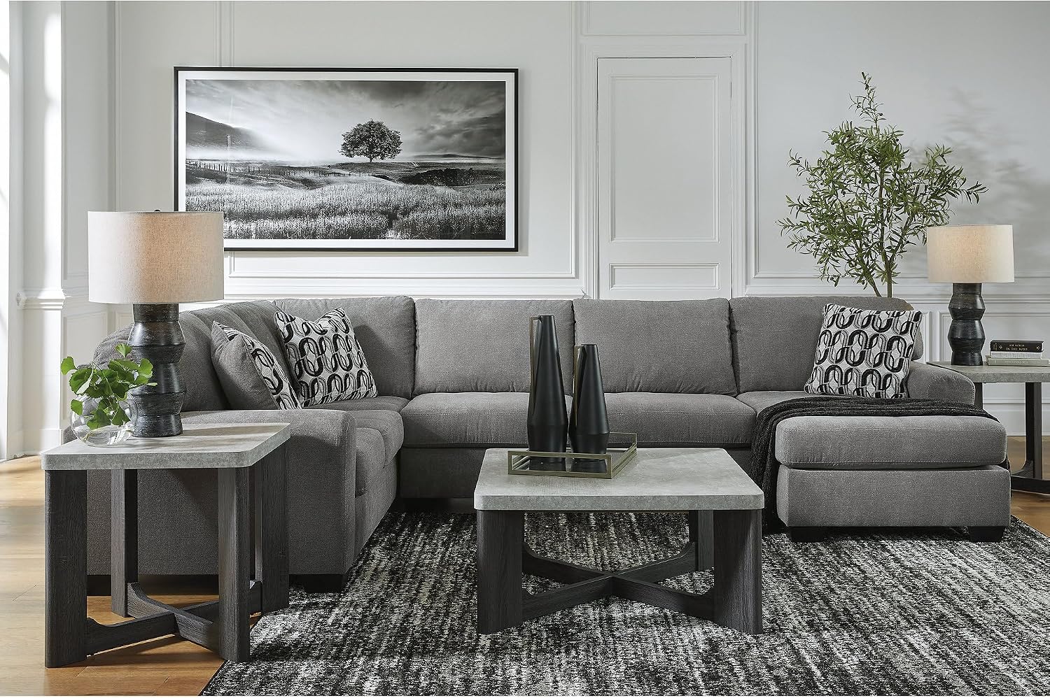 Signature Design by Ashley Sharstorm Modern Table Set with Faux Cement Melamine Tabletop, Set of 3, Light Gray & Gray
