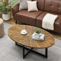 Solid Wood Oval Coffee Table with Cross Metal Legs, 47.9' Industrail Bar Cocktail Table for Living Room Kitchen Office Sofa Table Bristro Table for Cafe/Bar Rustic Brown 1831