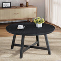 36' Round Coffee Table for Living Room, Large Circle Center Table with Wood Grain Top, Thick Metal Legs & Adjustable Feet, Modern Round Coffee Tables for Apartments Homes Easy Assembly, Black