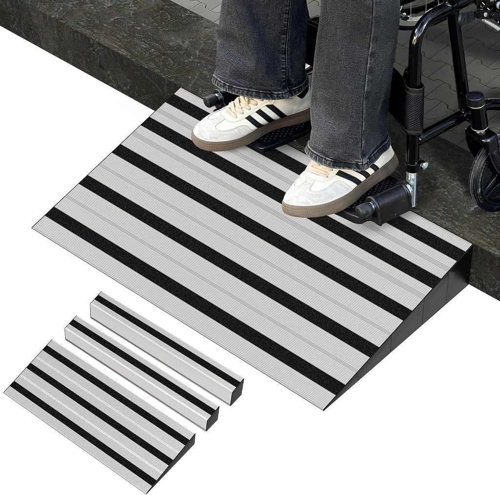6' Rise Modular Threshold Ramp for Doorways, Stable Wheelchair Ramp for Home Steps, Aluminum Door Ramp and Curb Ramp for Scooters, Power Chairs, Cars, 1100LBS Load Capacity