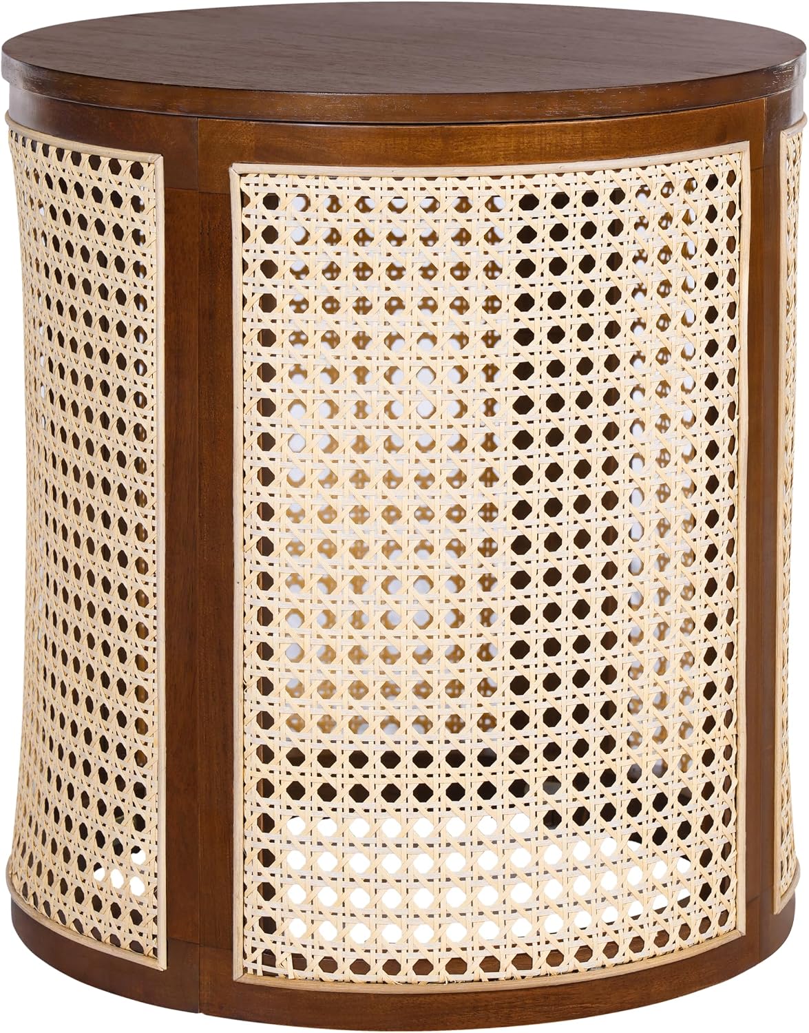 Christopher Knight Home Aurl Lift Top Round End Table with Storage, Modern Side Table with Woven Rattan Details, Wooden Small Coffee Table for Living Room, Round Storage Ottoman, Dark Brown