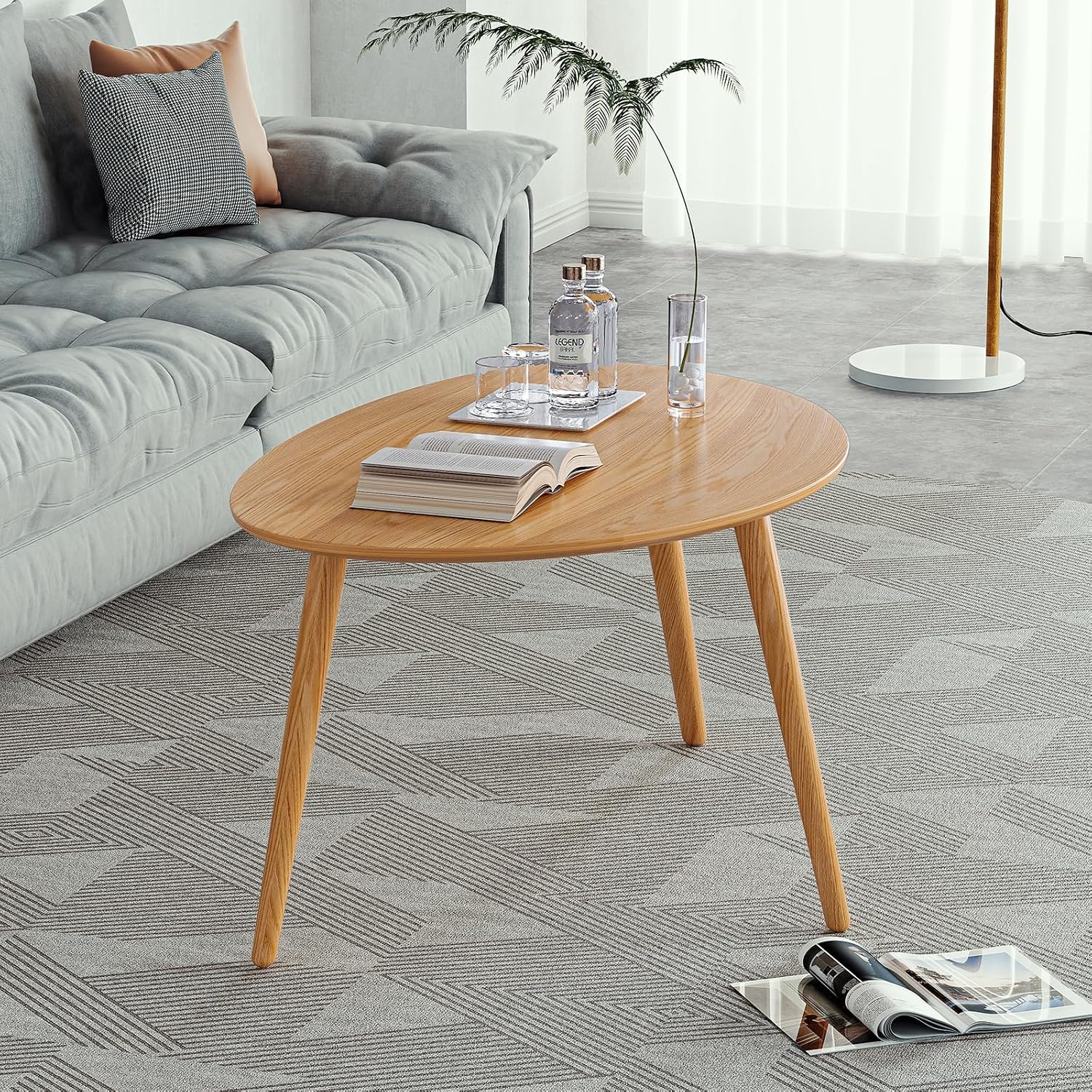 Small Oval Coffee Table, Mid Century Modern Coffee Table for Living Room, 100% Solid Oak Wood Side Table End Tables for Home (Original Wood Color, 25.59''x17.51''x19.68'')