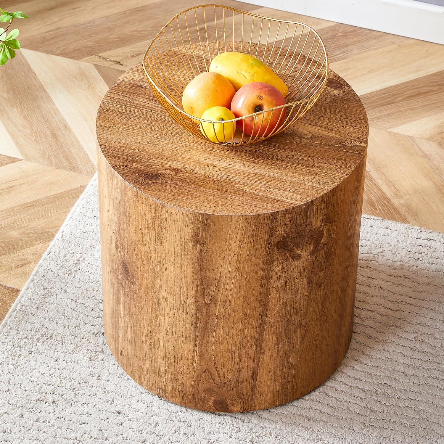 Rustic Brown Small Coffee Table Modern Drum-Shape Bedside Table Nightstand for Bedroom Living Room Round Wood Side End Table Beside Sofa Couch -Fully Assembled(15.7 x 15.7 x 15.7 H)