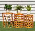 HFHOME Round Nesting Coffee Tables, Set of 3 End Tables for Living Room Balcony Office, Heavy Duty Metal Stacking Nightstand for Home Indoor - Orange