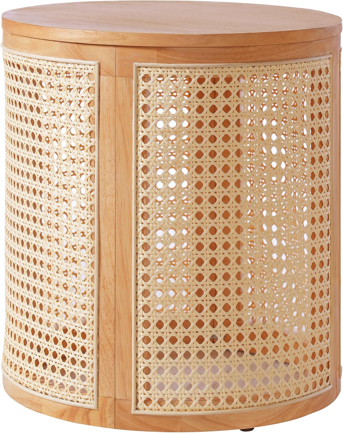 Christopher Knight Home Aurl 15.70' Round End Table, Hollow Woven Side Table, Small Rubber Wood Nightstand, Rattan Woven Tea Desk, Round Wood Tabletop, Chic Home Deor Desk, Easy Assembly, Natural