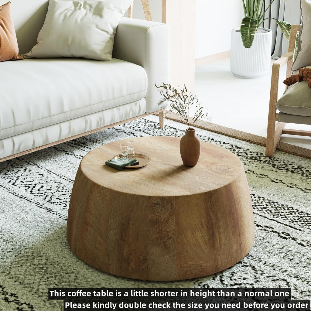 Rustic Drum Coffee Table for Living Room Round Center Table Modern Drum-Shape Wooden Cocktail Table for Home Office - Fully Assembled