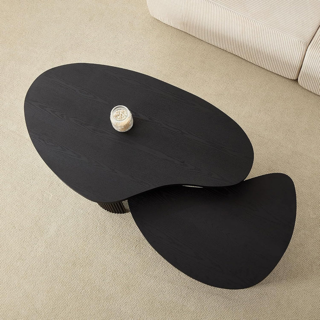 Nesting Coffee Table Set of 2, Modern Irregular Nesting Tables Wooden Center Circle Accent Tea End Side with Fluted Legs for Living Room, Apartment, Office 49.41' W Black
