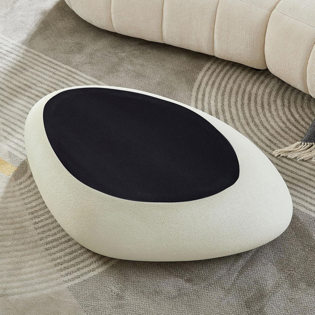 Faux Rock Coffee Table with Lightly Rought Rock Design,Irregular Drum Coffee Table Fiberglass Accent Stone-Like Central Table for Living Room,No Assembly