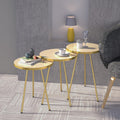 Set of 3 Nesting END Tables - Round Stacking Coffee Side Tables for Small Spaces, Nightstand Bedside Table for Living Room, Bedroom, Living Room, Balcony, NO-Tools Assembly (Beige/Gold, Sunset)