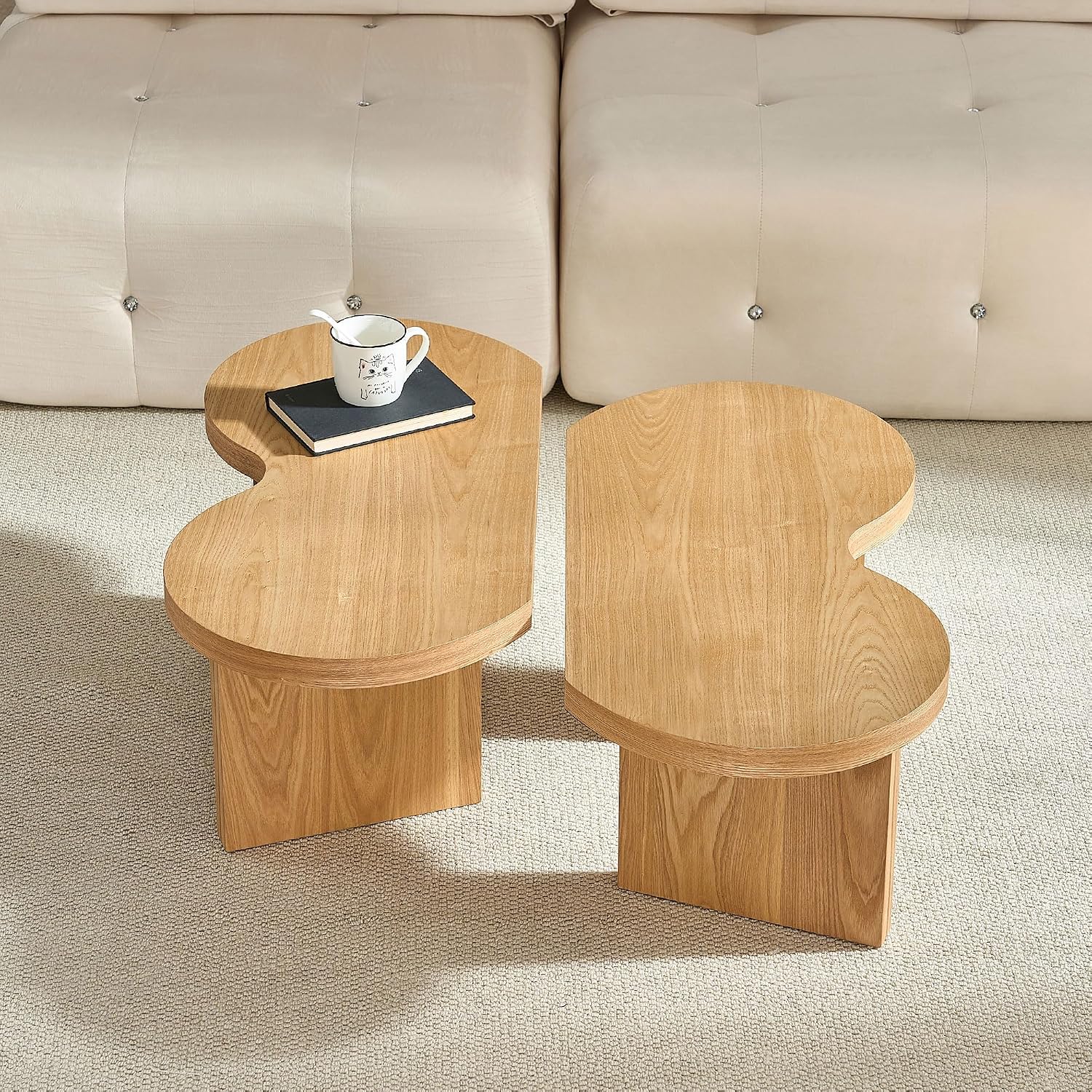 Modern Nesting Coffee Table Set of 2, Natural Wooden Coffee Table for Living Room, Small Center Table End Table Sets with Rustic Wood Grain for Bedroom Office Cafe Oka 31.5' W x13.77 H
