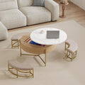 31.5' Modern Round Lift-Top Coffee Table with Storage & 3 Ottoman,White & Natural
